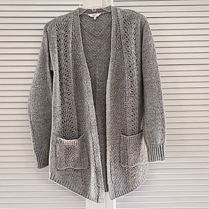 Candie's Open Knit Cardigan Sweater. Size XS. Lt Gray